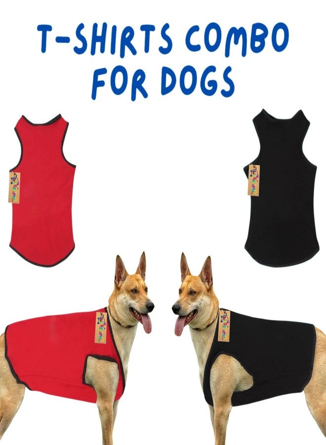 ويستيرن إرا تيشيرت قطني ناعم للكلاب من ويسترن إيرا (عبوة من قطعتين)، ملابس مريحة للكلاب، سترة بدون أكمام للجراء، ملابس (أسود + أحمر) (متوسط - 18 بوصة) - Image 2